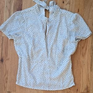 Abercrombie & Fitch White Polka Dot Tie-Neck Blouse
